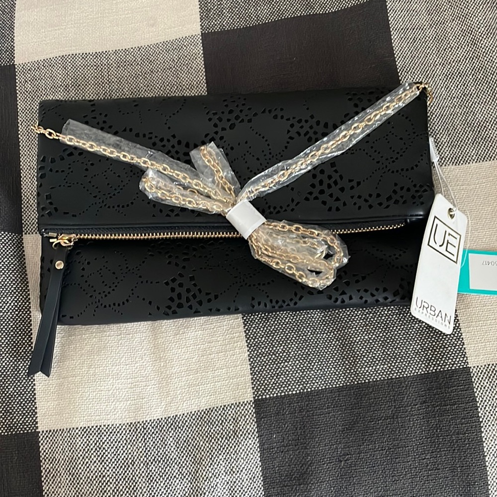 Urban Expressions Black Clutch with Gold. NWT